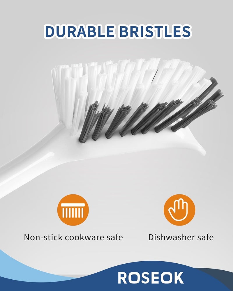 ROSEOK Dish Brush with Built-in Scraper,Kitchen Scrub Brush for Cleaning Dishes,Pots,Non-Stick Pans and Sinks,Navy Blue,2 Pack - Image 3